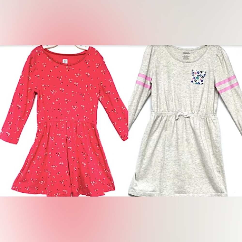 Set of 2 : Girl’s Red Floral Dress and Light Grey Dress